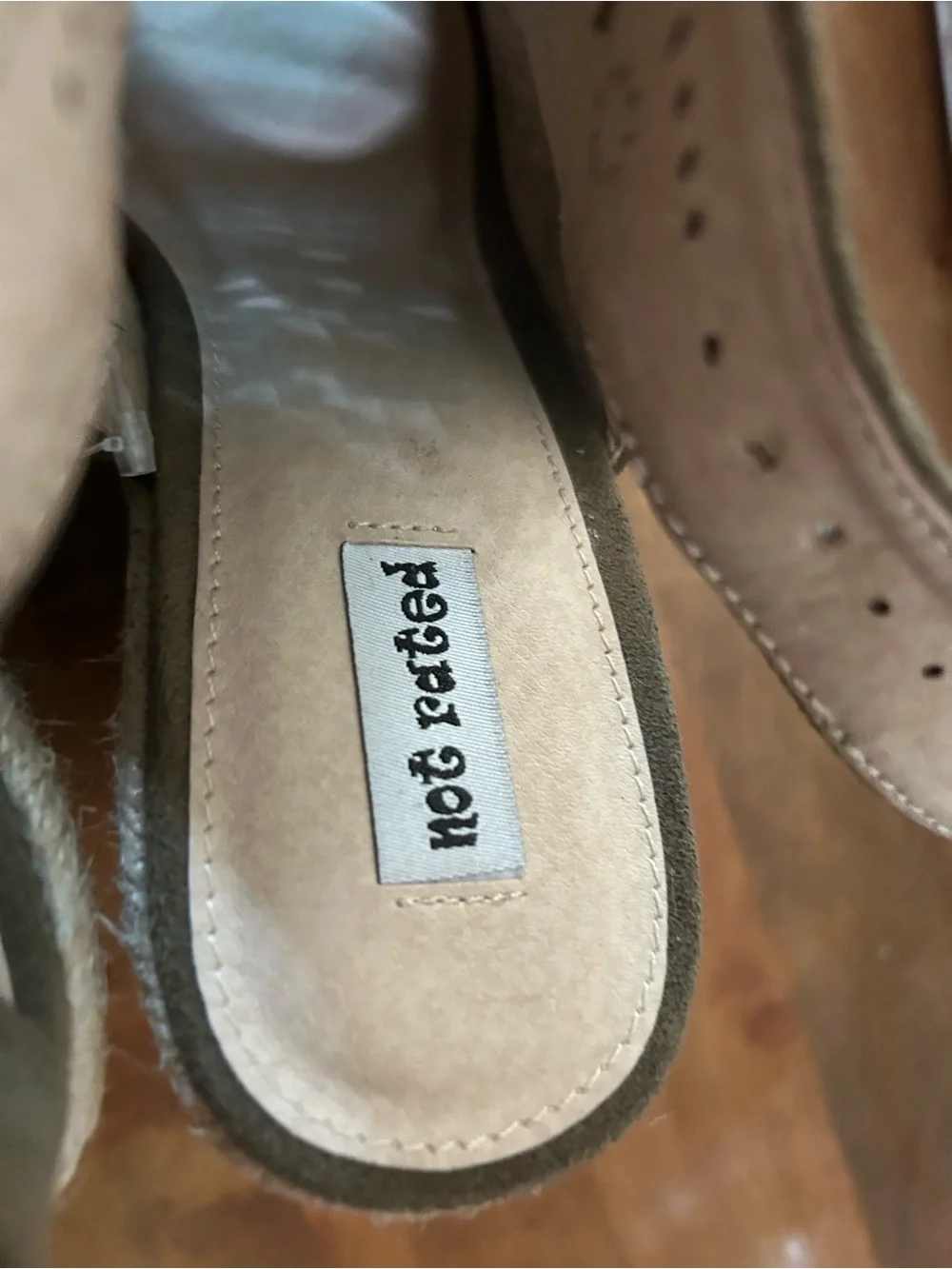Not Rated Olive Green Laser-Cut Espadrille Wedge Sandals